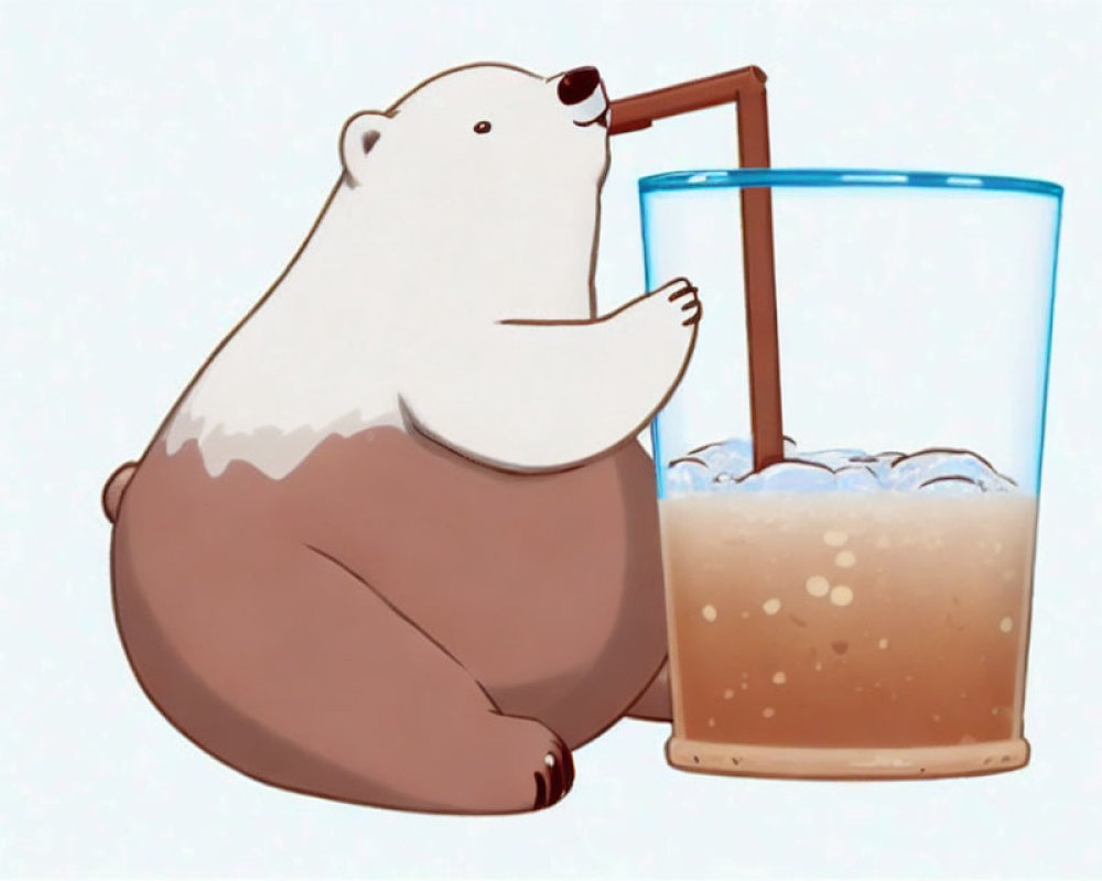 Cartoon bear enjoying a drink with a straw