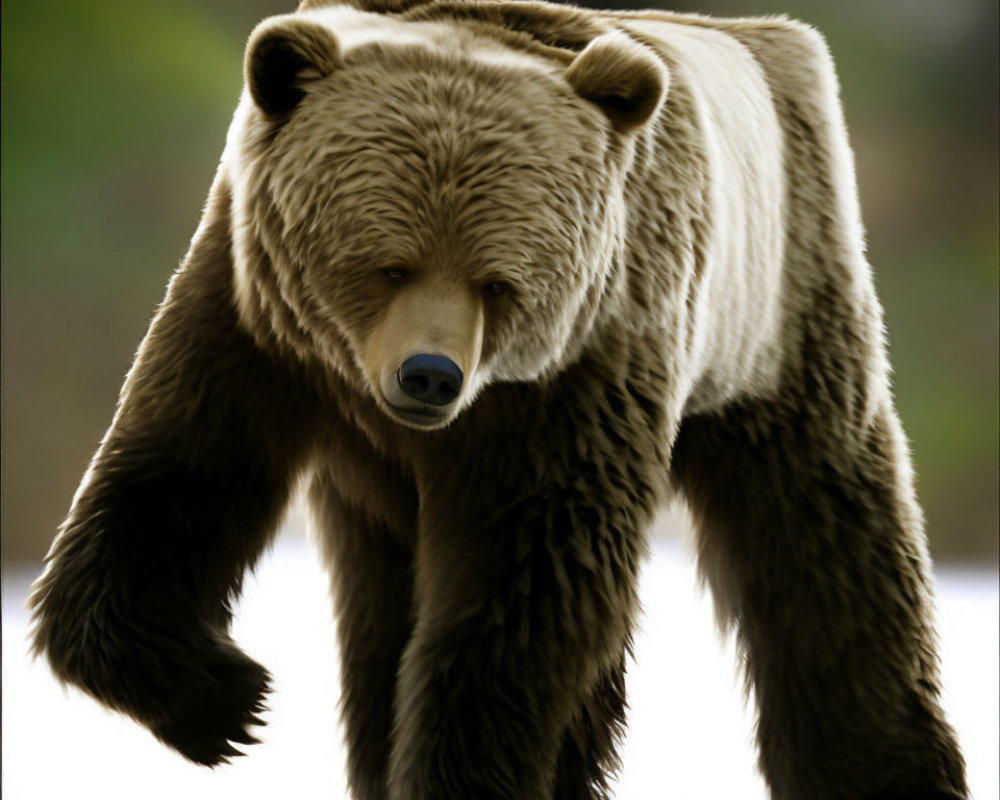 Brown Bear with Thick Fur Walking Towards Camera