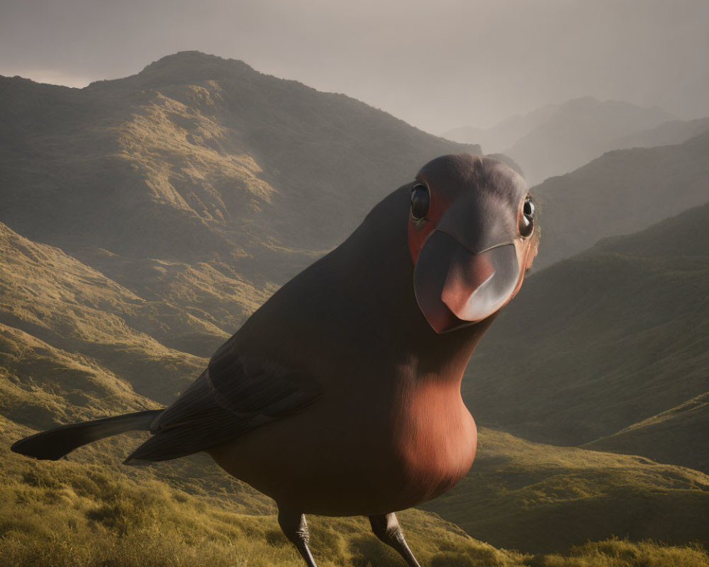 Giant Bird in Mountain Landscape with Golden Light