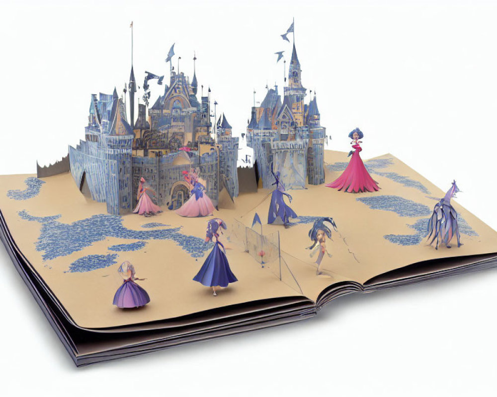 Elaborate Fairy-Tale Castle Pop-Up Book with Princesses