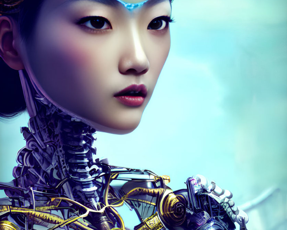 Detailed Female Cyborg Artwork with East Asian Influence