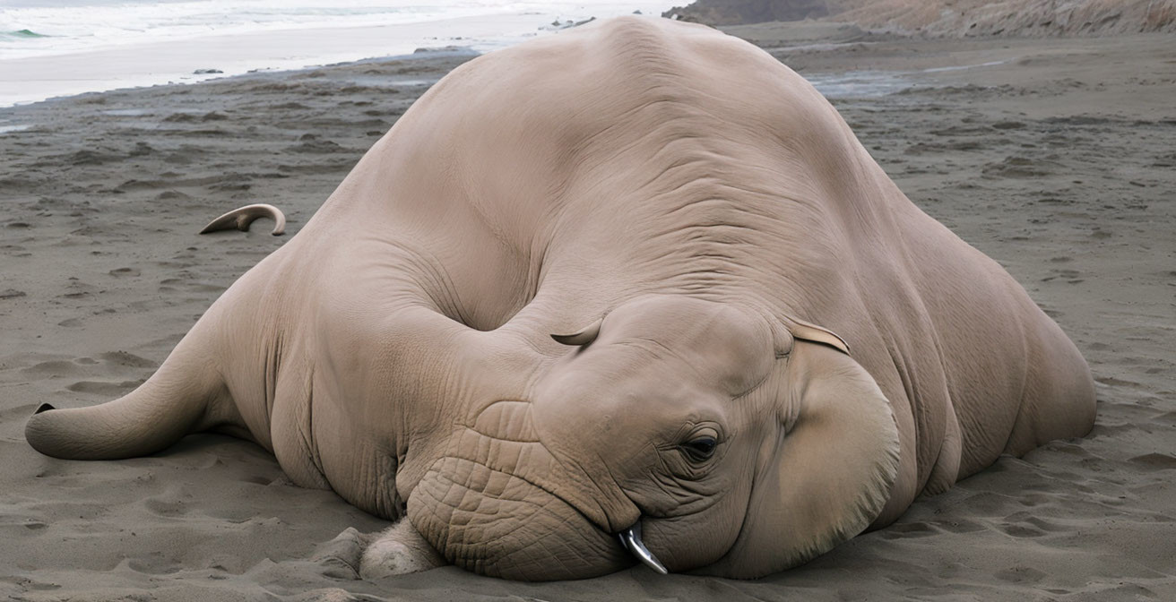 Elephant seal resting on sandy beach with closed eyes