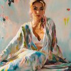 Colorful Oil Painting of Woman in Contemplation