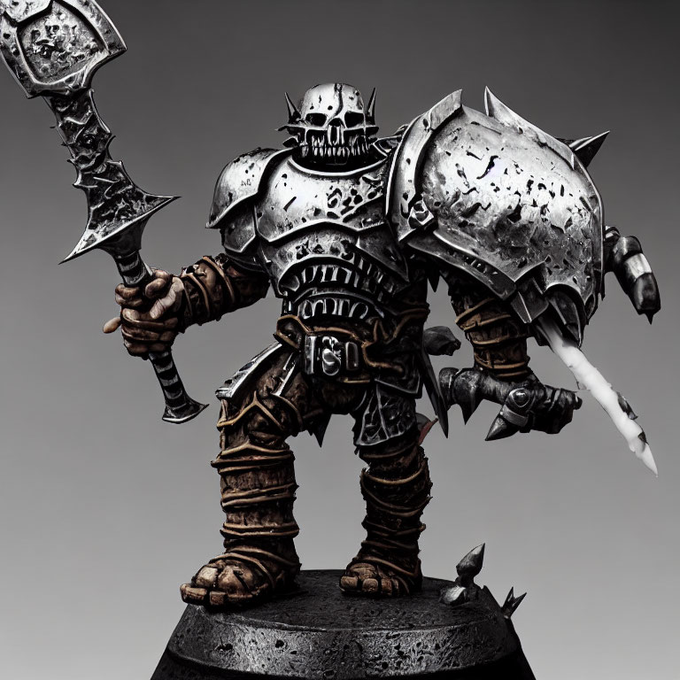 Fantasy Armored Warrior Figurine with Spiked Mace and Claw Weapon