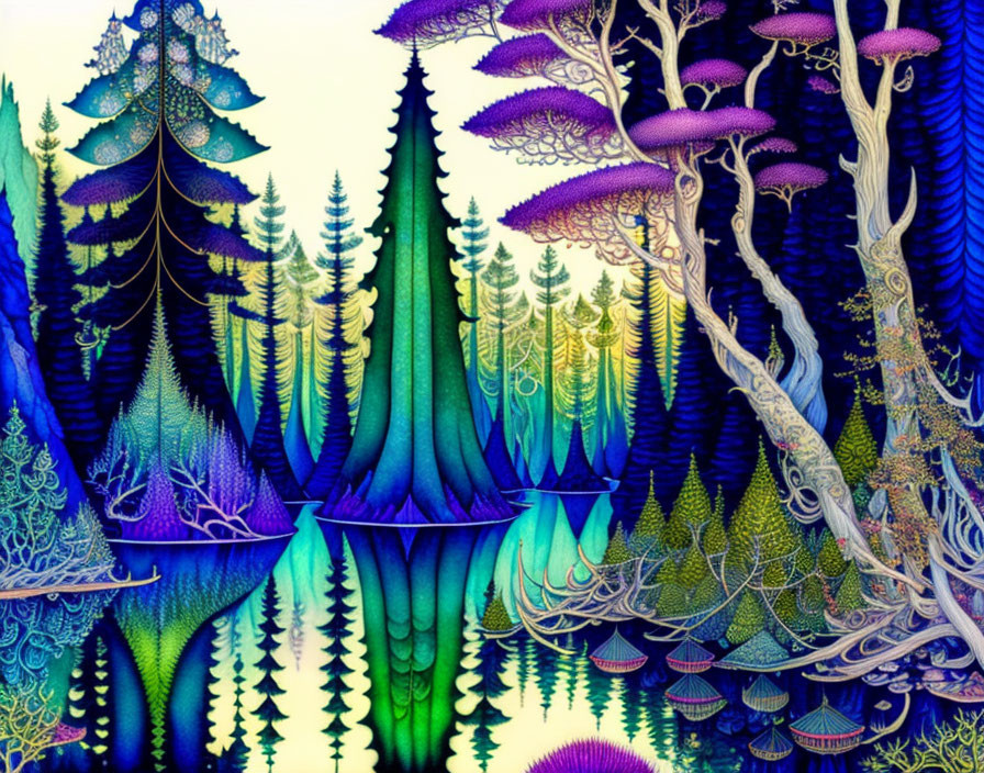 Colorful Psychedelic Forest with Blue and Purple Trees