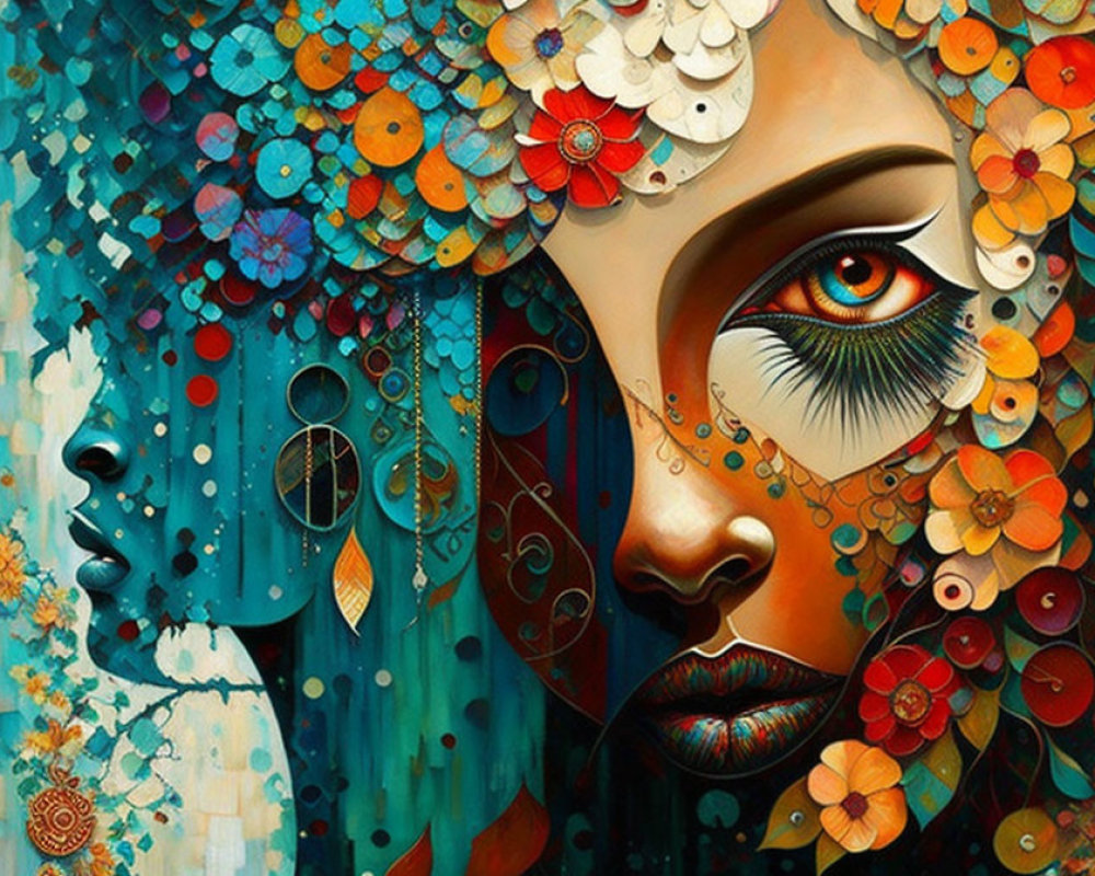 Colorful Artwork with Detailed Eye and Floral Patterns