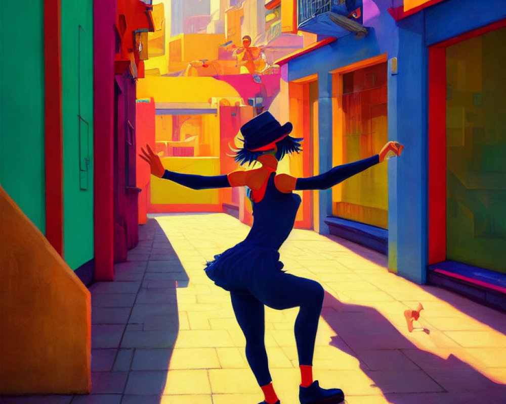 Colorful Street Scene: Person Dancing in Vibrant Illustration