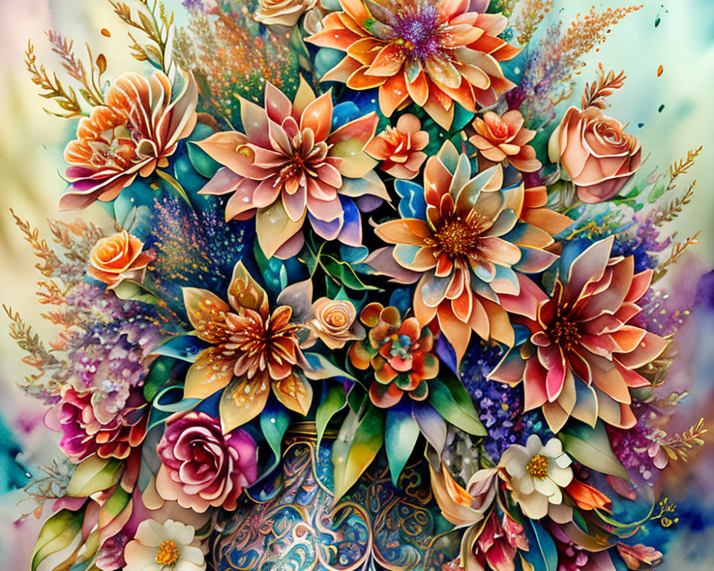 Colorful Stylized Flower Bouquet on Pastel Background