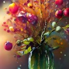 Colorful Bouquet of Red, Yellow, and Pink Flowers on Muted Background