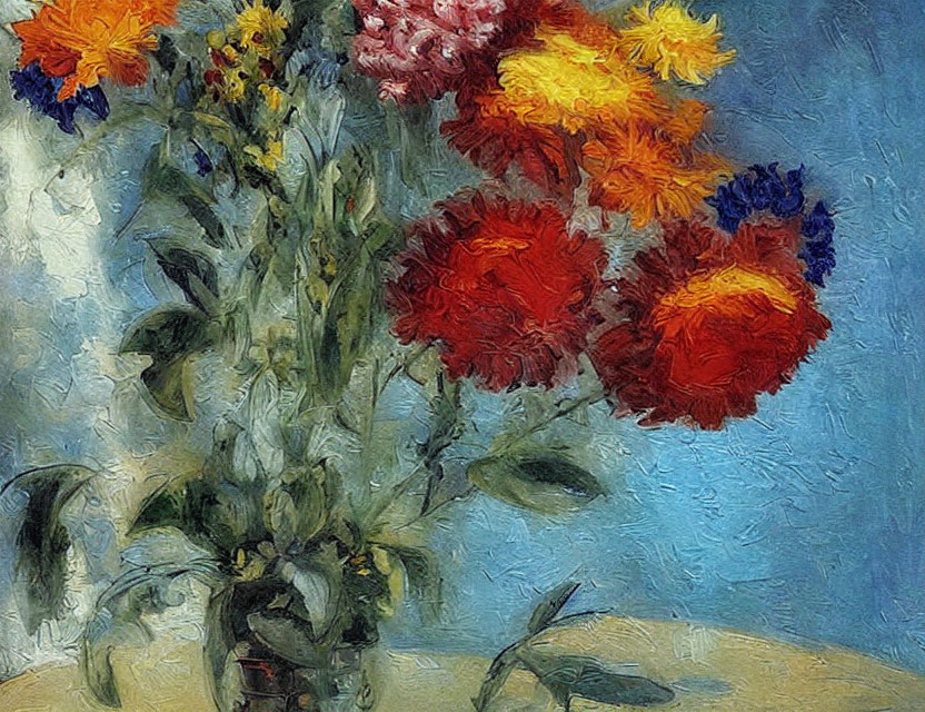 Vibrant impressionist painting of colorful flower bouquet