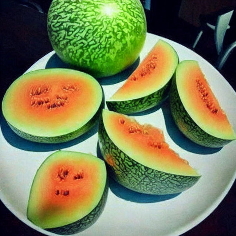 Fresh Watermelon Slices on White Plate