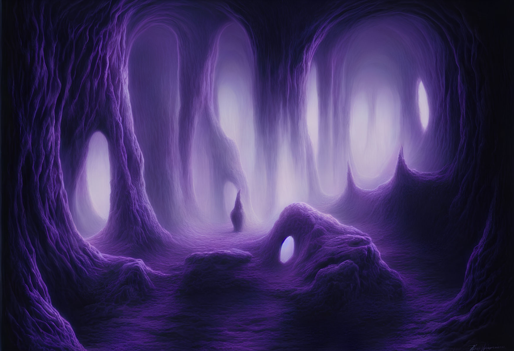 Mystical Purple Cave with Smooth Walls and Ethereal Light