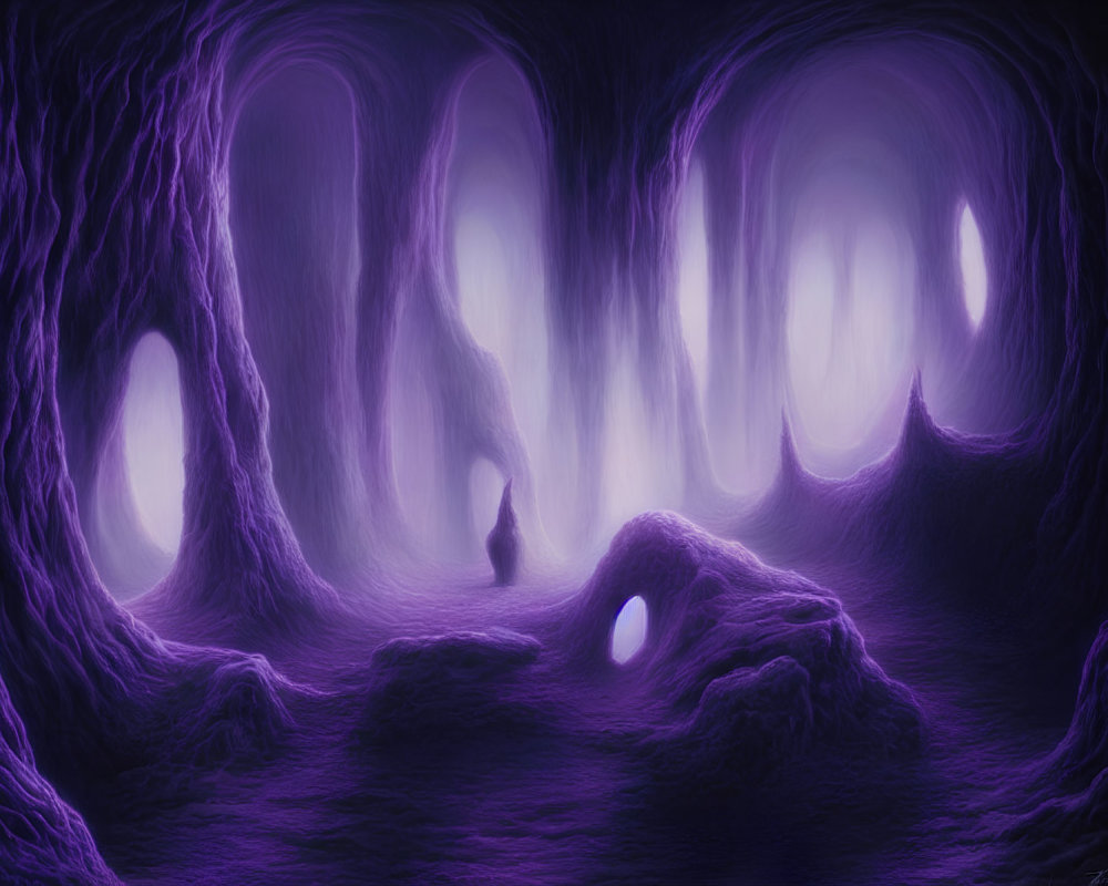 Mystical Purple Cave with Smooth Walls and Ethereal Light