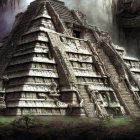 Ancient Mesoamerican Pyramid in Misty Jungle Landscape