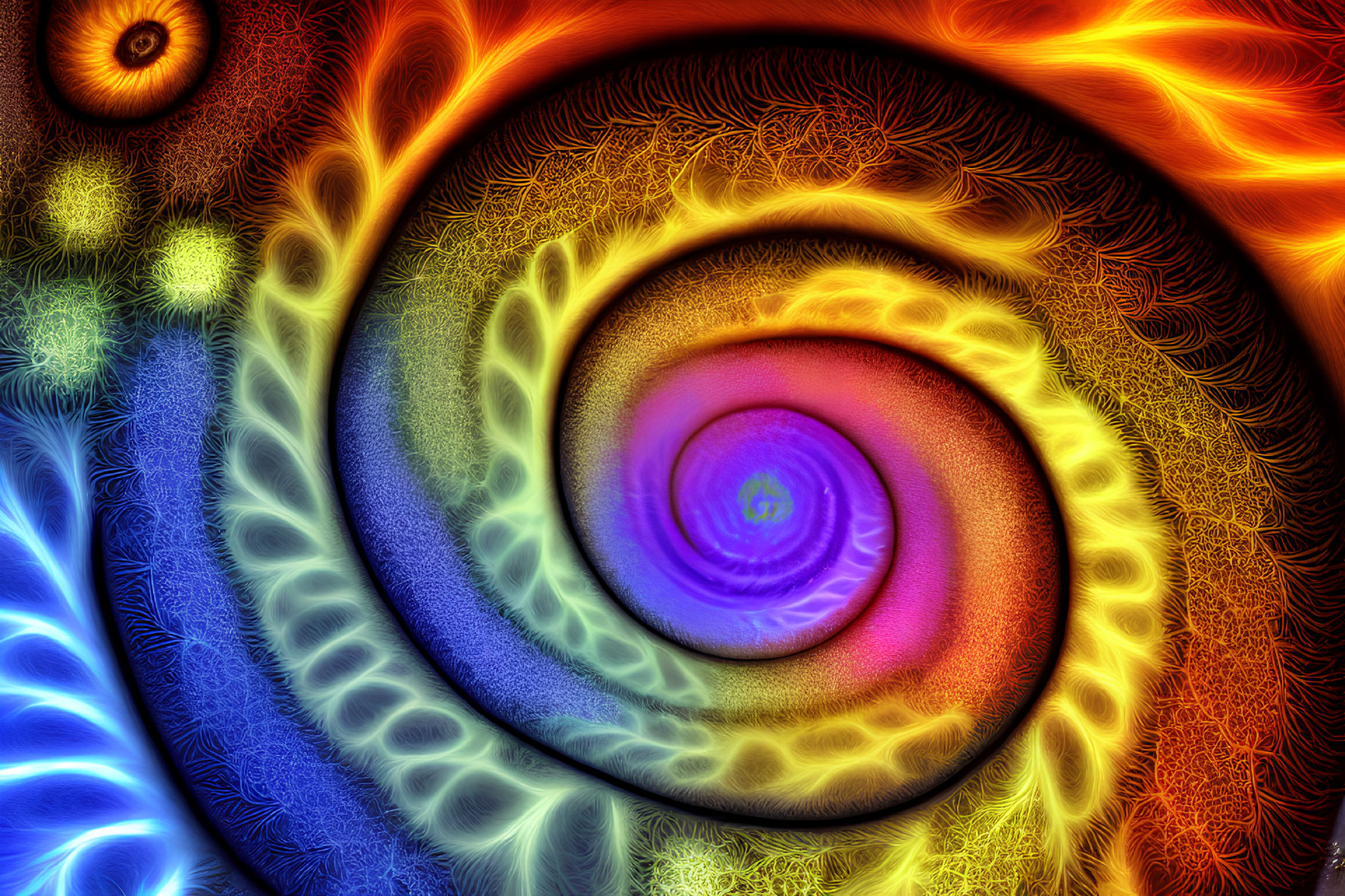 Colorful Abstract Digital Artwork with Vibrant Swirls and Fractal Patterns