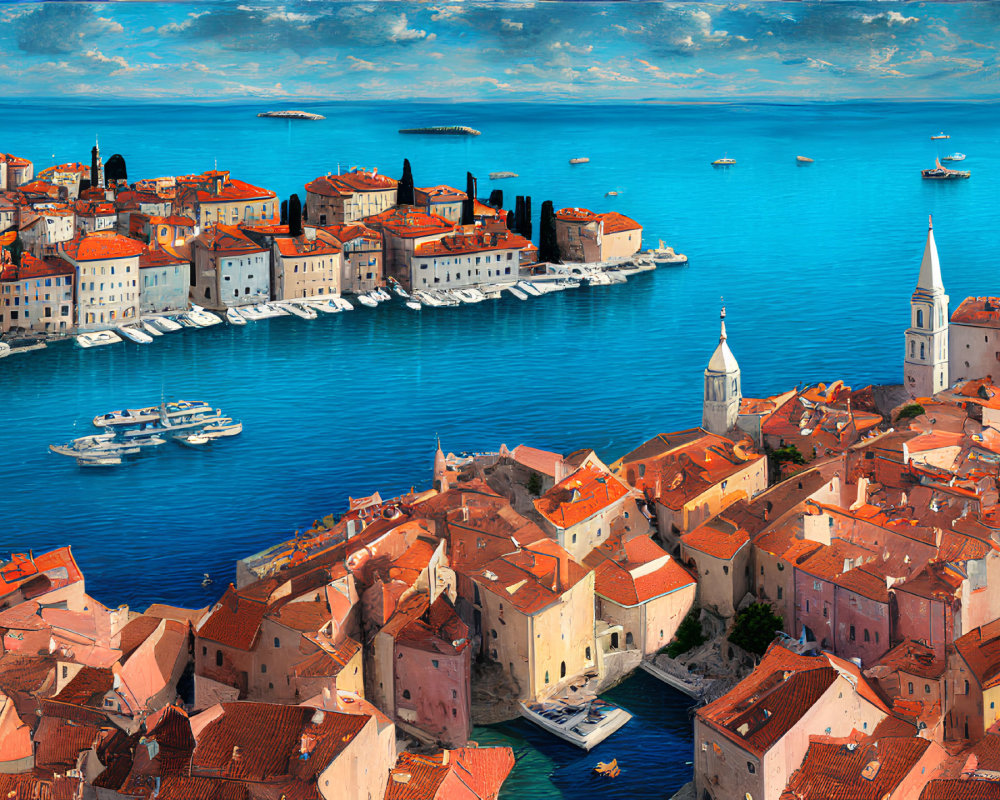 Coastal Town with Terracotta Roofs and Blue Sea