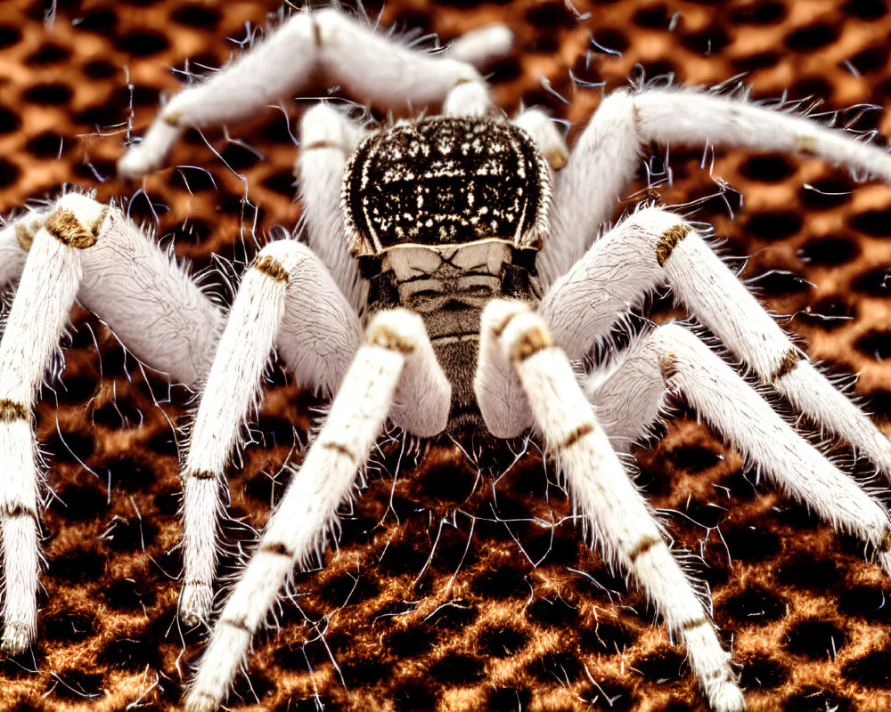 Hairy spider with eight legs on textured brown surface