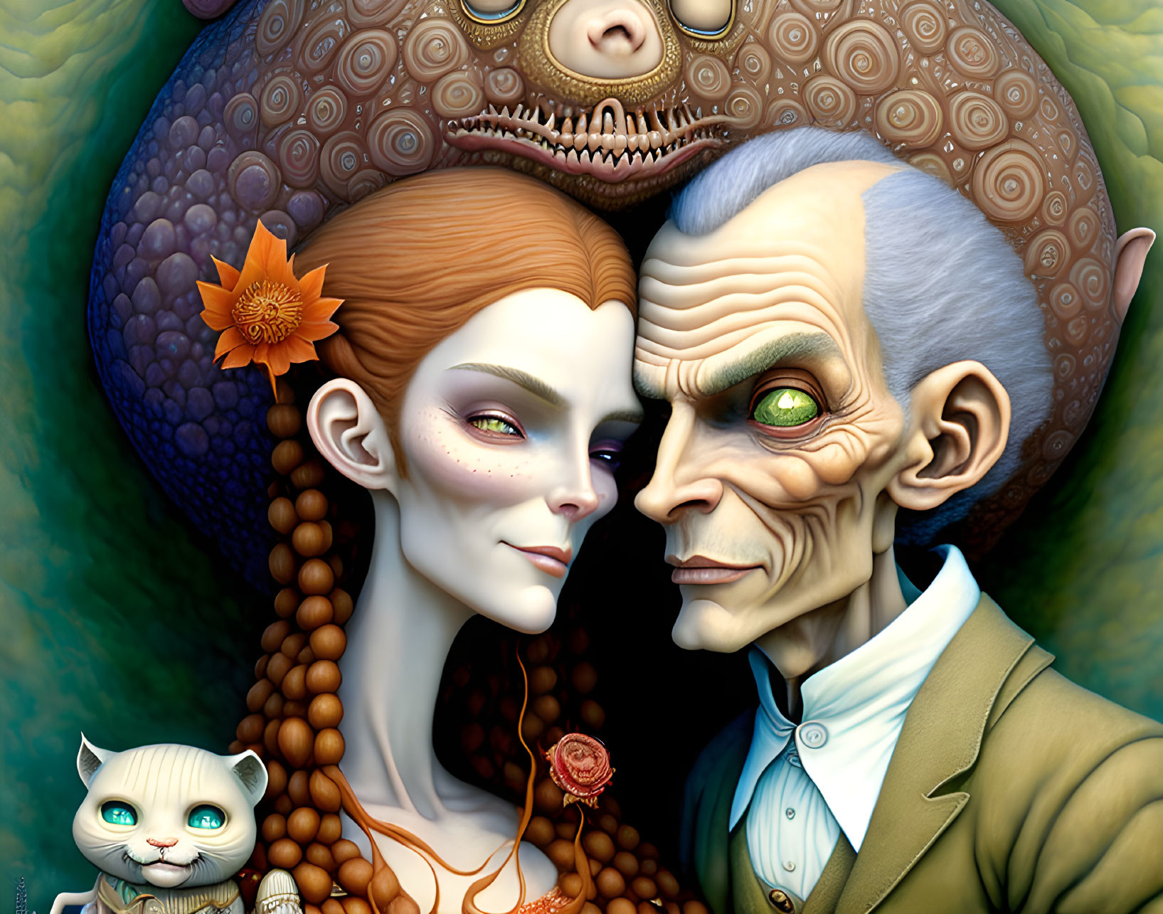 Colorful Surreal Portrait Featuring Two Characters with Exaggerated Features