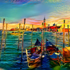 Venice painting: Gondolas, basilica, dramatic sky