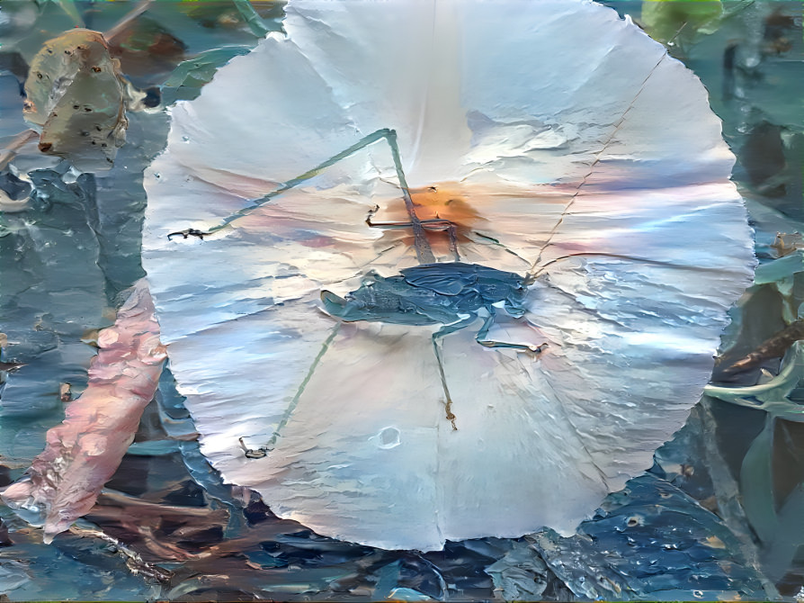 a grasshopper sleeping on morning glory 17