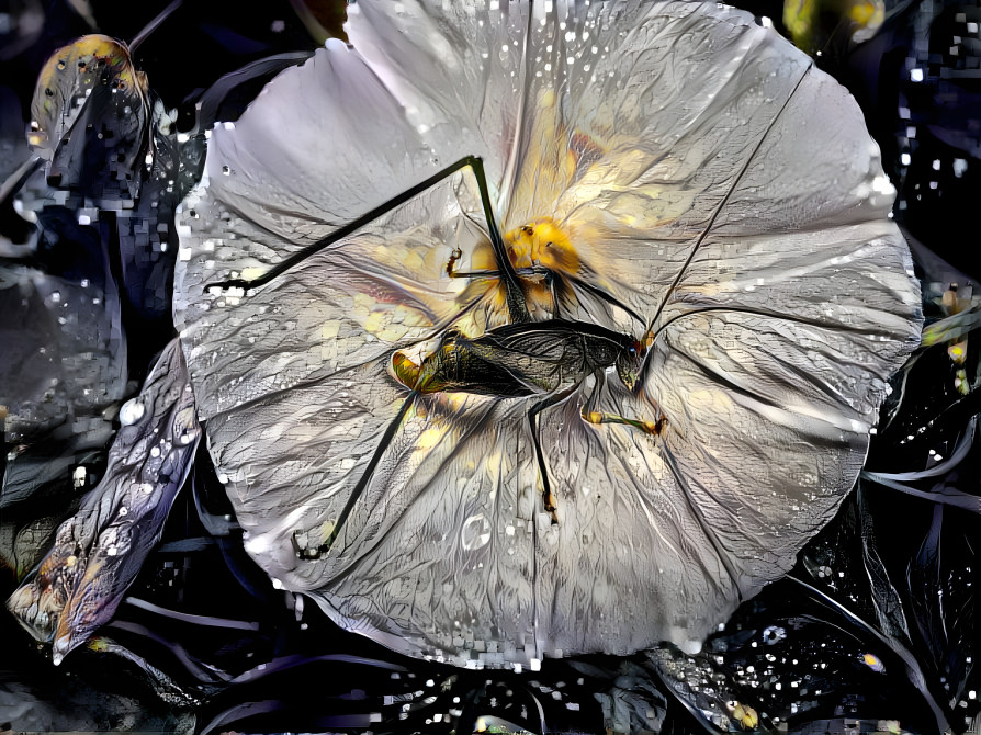 a grasshopper sleeping on morning glory 15