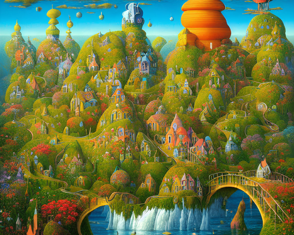 Colorful Whimsical Landscape with Fantastical Structures