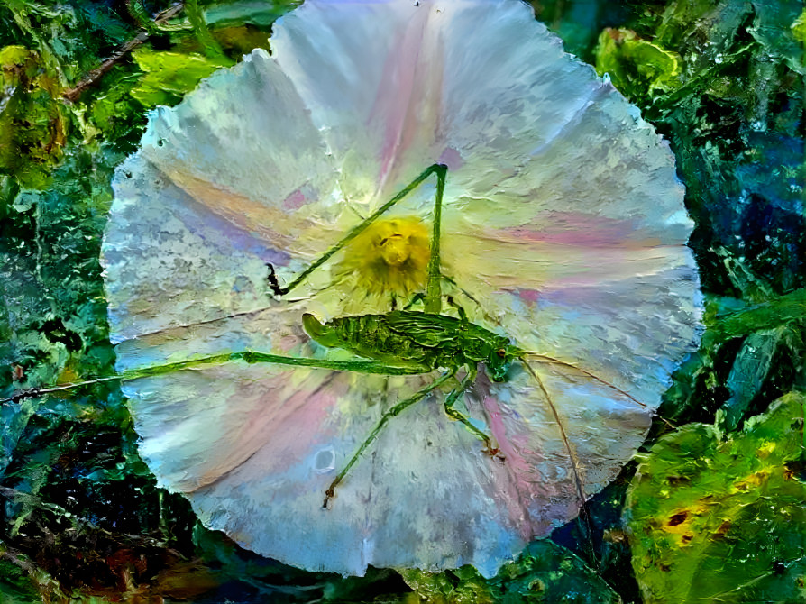 a grasshopper sleeping on morning glory 8