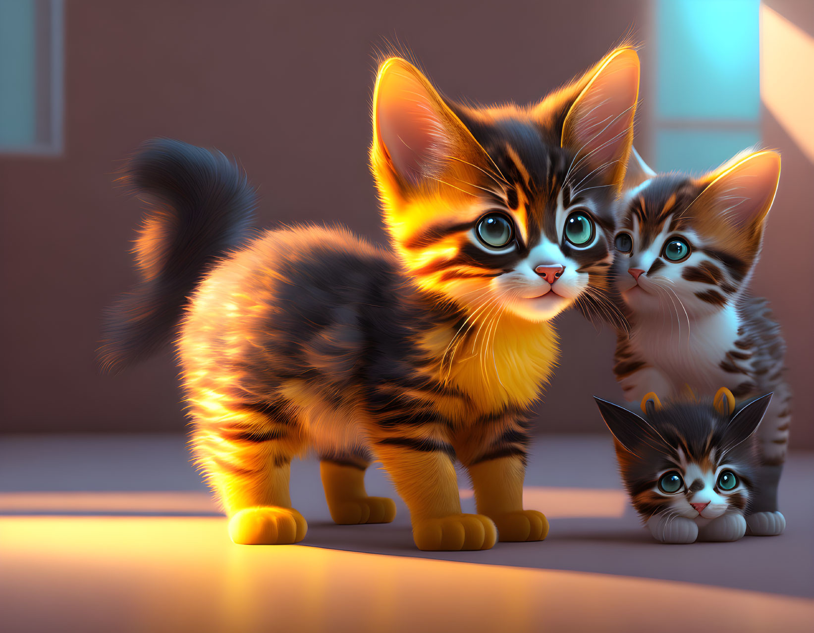 Adorable Cartoon Kittens in Various Poses