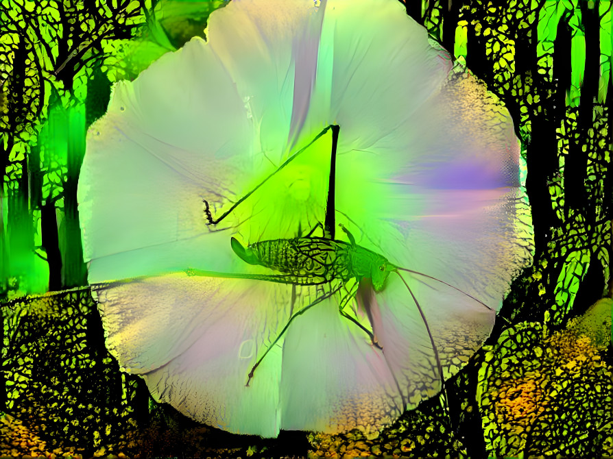 a grasshopper sleeping on morning glory 3