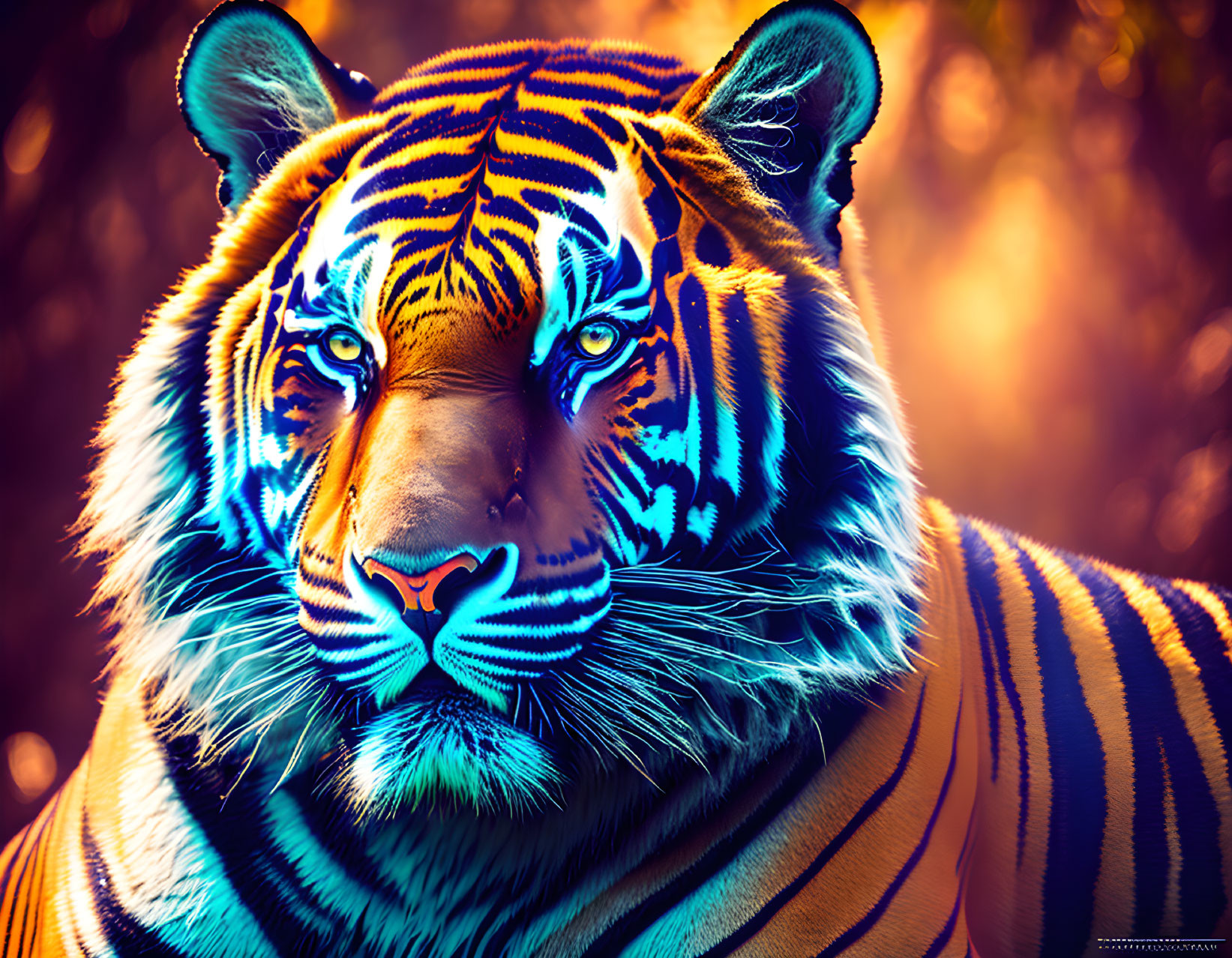 Colorful Tiger Artwork with Blue and Orange Hues