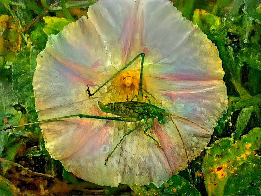 a grasshopper sleeping on morning glory 7