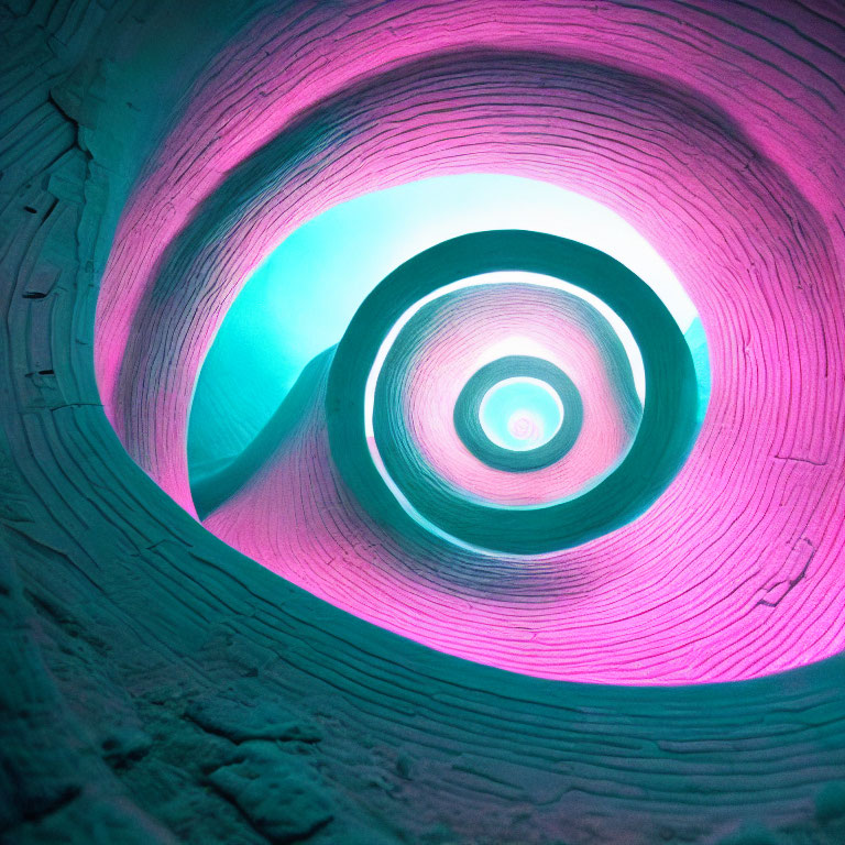 Spiral Tunnel in Pink and Turquoise: Abstract Nautilus Shell Representation