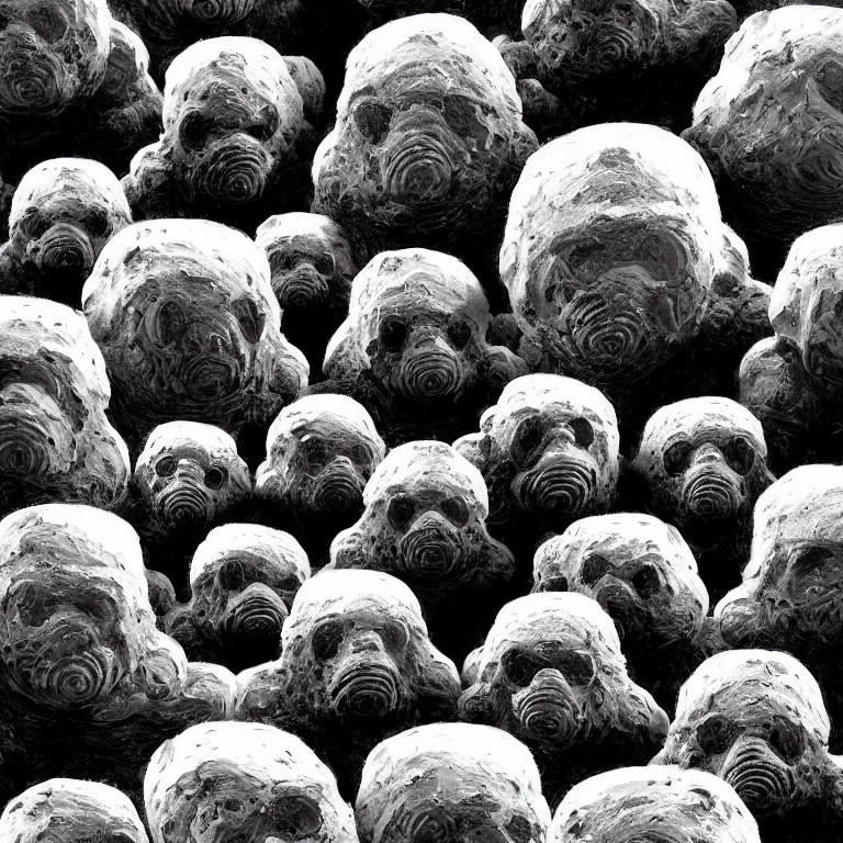 Monochromatic Abstract Skull Pattern with Textured Repetitive Shapes