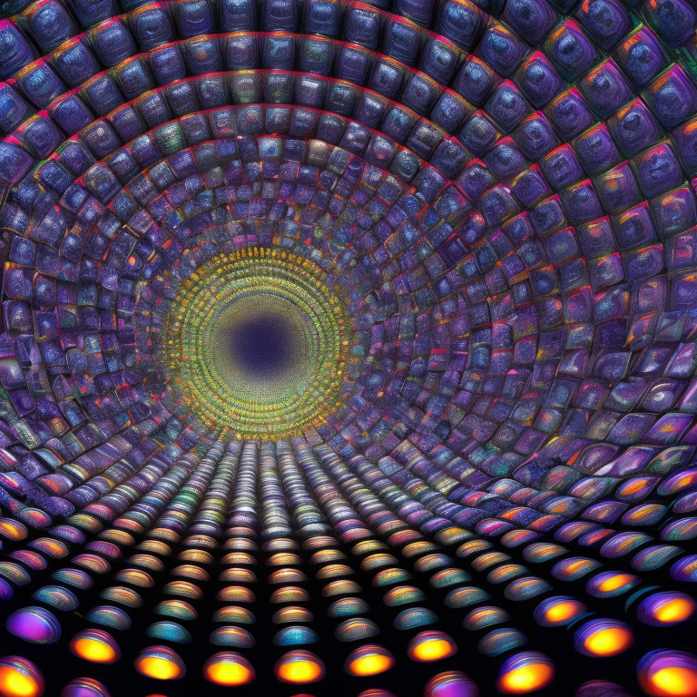 Colorful Psychedelic Tunnel with Repeating Patterns and Hypnotic Visual Effect