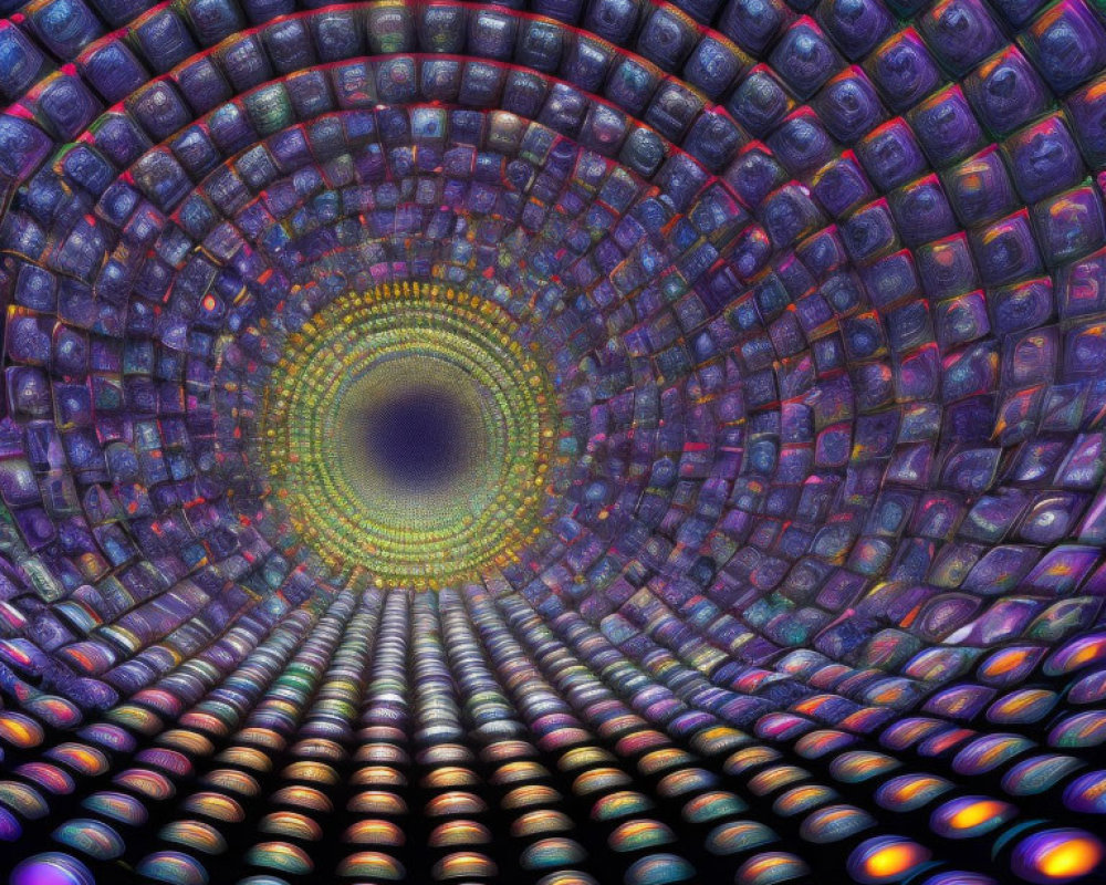 Colorful Psychedelic Tunnel with Repeating Patterns and Hypnotic Visual Effect