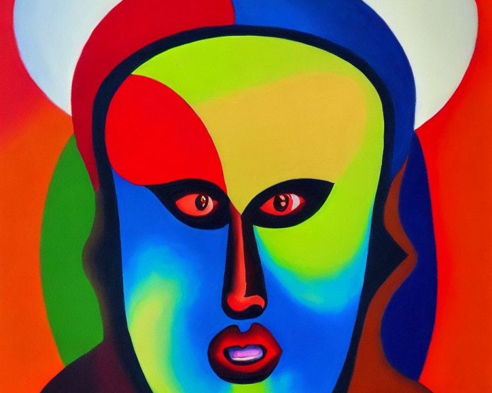 Colorful Abstract Painting of Stylized Face with Bold Contours