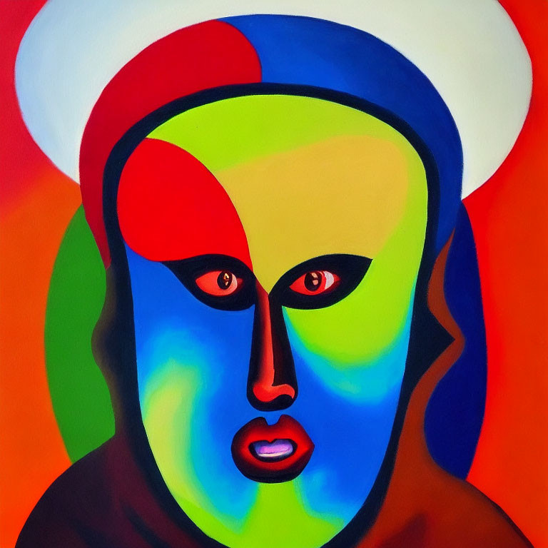 Colorful Abstract Painting of Stylized Face with Bold Contours