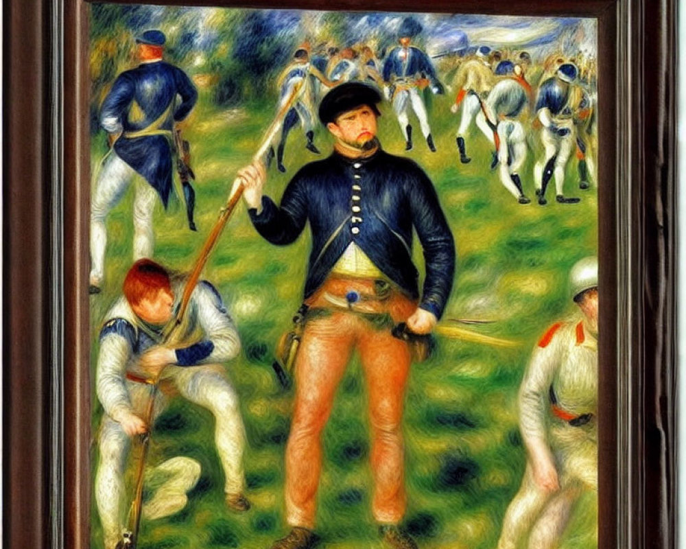 Men in Vintage Baseball Uniforms Playing Game on Grass Field - Vivid Oil Painting