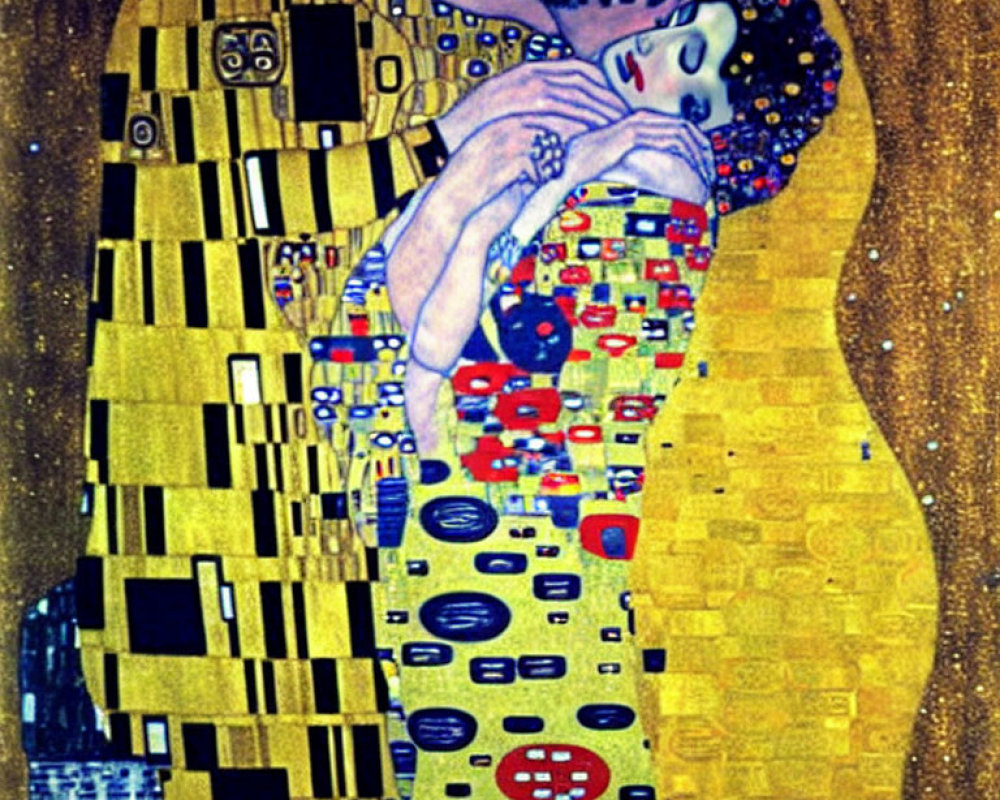 Colorful Mosaic Setting with Embracing Couple