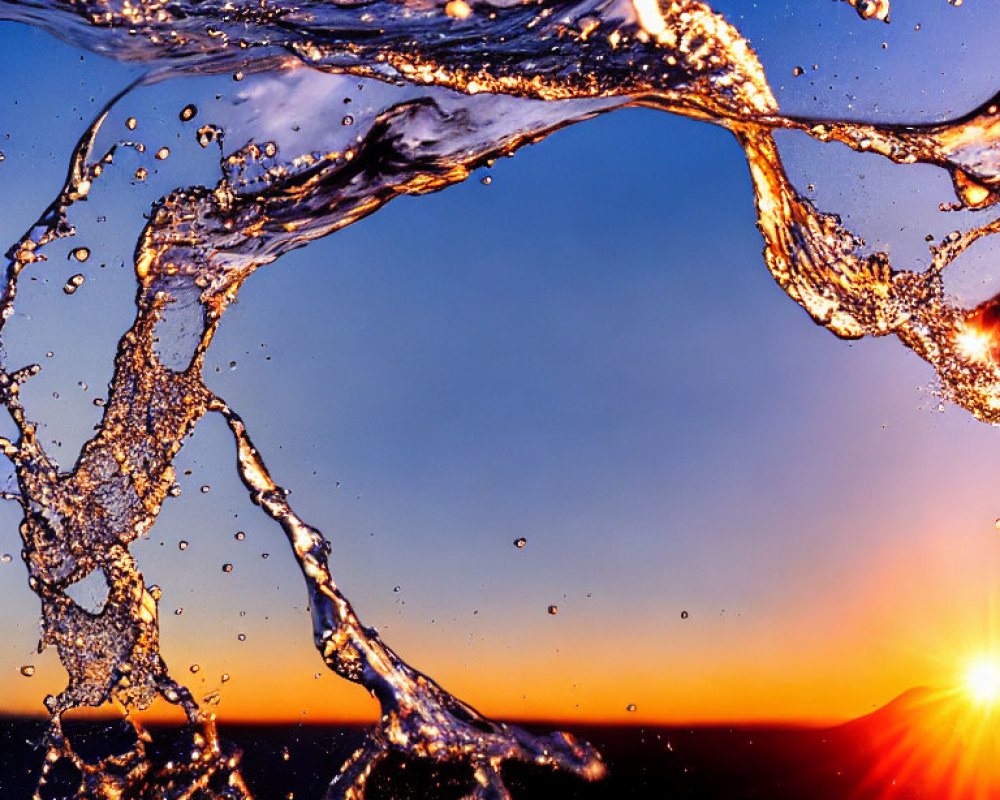 Vibrant sunset backdrop with dynamic water splash