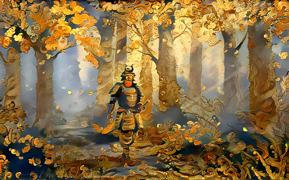 Samurai in a golden forest