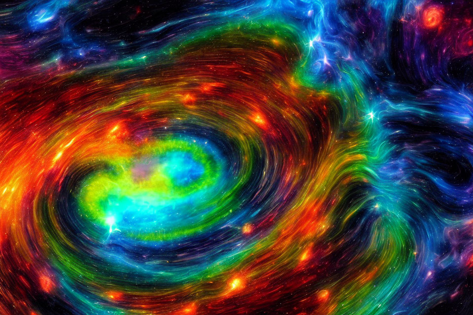 Colorful Cosmic Scene: Digital Art of Swirling Galaxy Patterns