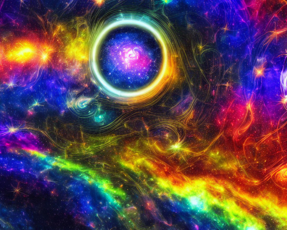 Colorful Cosmic Landscape with Nebulas and Stars in Digital Art