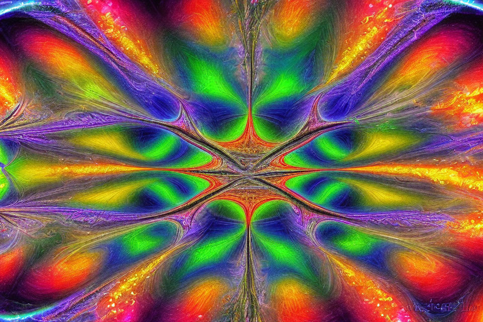 Symmetrical fractal digital art with vibrant colors