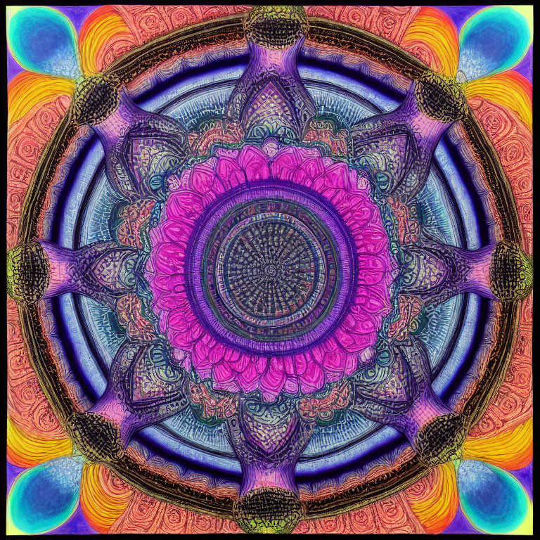 Colorful Mandala Design in Purple, Pink, and Blue Hues