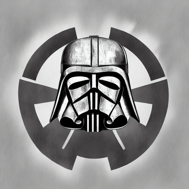 Monochrome helmet illustration on circular emblem