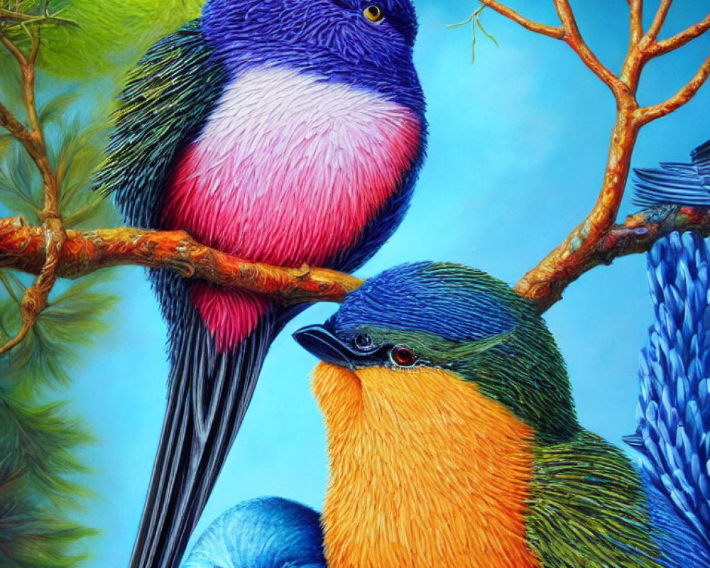 Vibrant Birds with Colorful Plumage on Branches