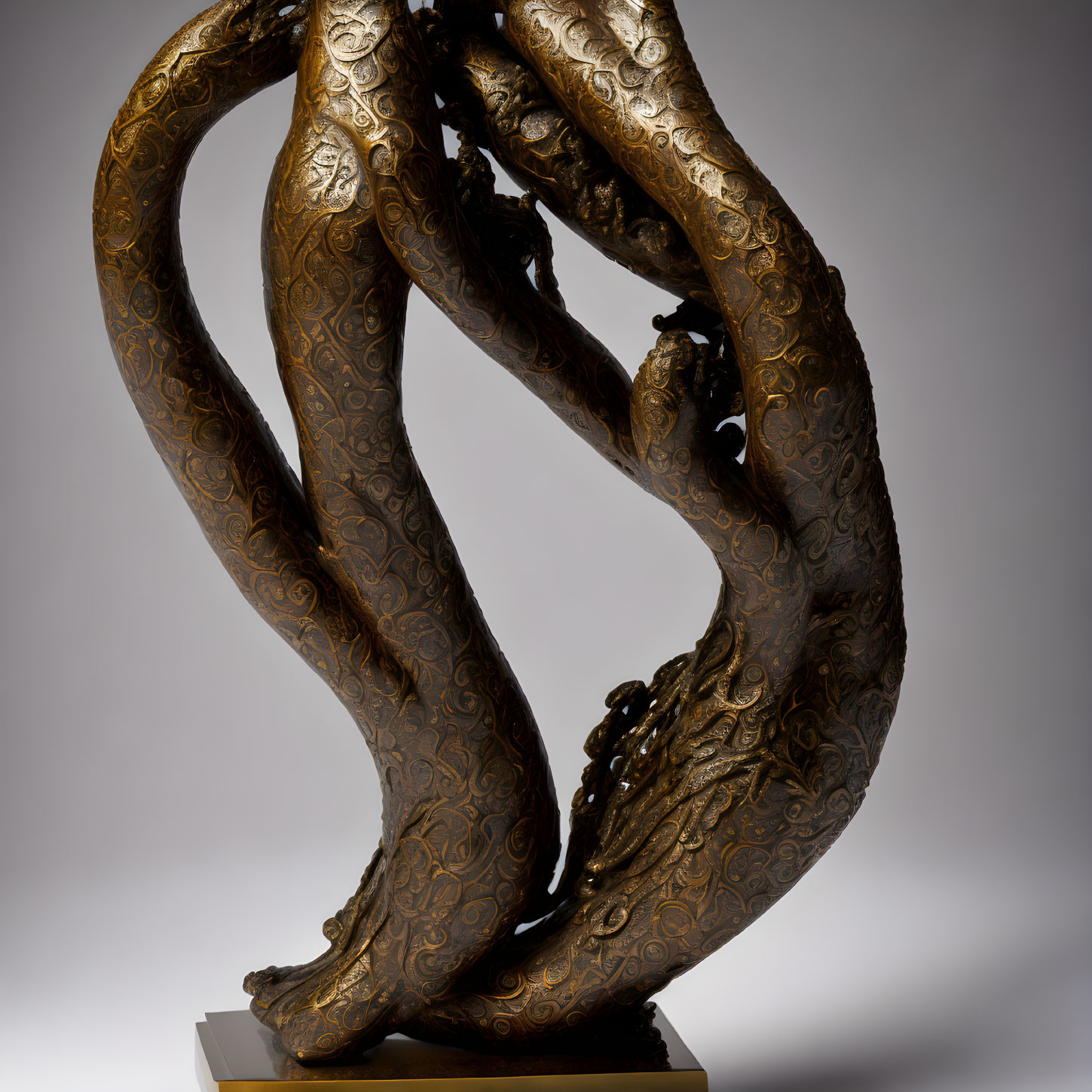 Detailed Bronze Octopus Tentacles Sculpture on Light Background