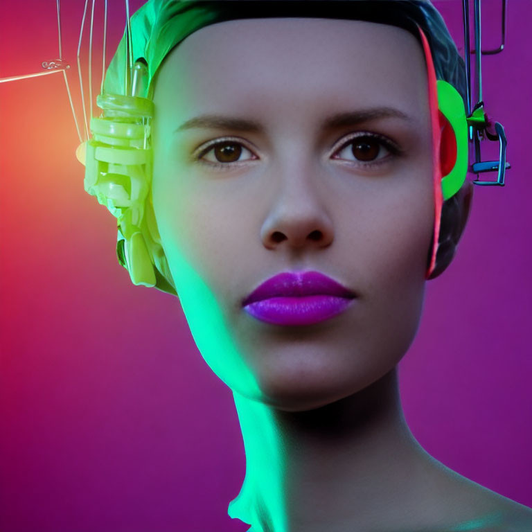 Futuristic digital artwork of woman with neon lighting