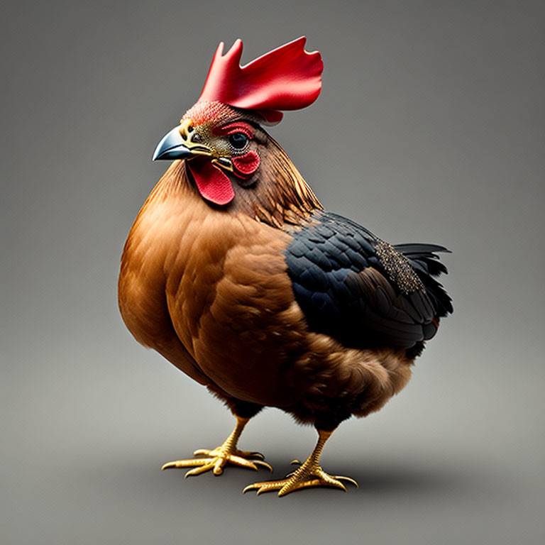 Digital artwork of a rooster with red comb and golden-brown feathers